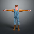 Man With Brown Hat White Beard In Orange Long Sleeve Shirt And Blue Overalls Standing With Arms Outstretched