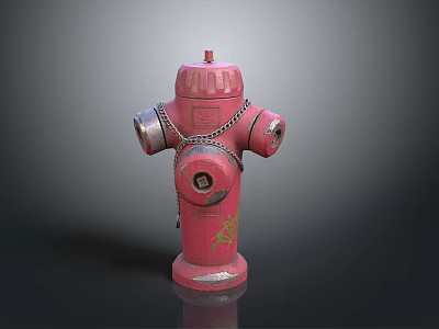 Urban Building Exterior With Red Fire Hydrant Silver Parts Chain And Green Graffiti 3d model
