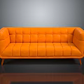 Vibrant Orange Modern Tufted Sofa With Square Stitching And Wooden Legs