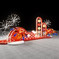 Floral Art Installation for Chinese New Year with Red Lanterns Fireworks and Golden Decor