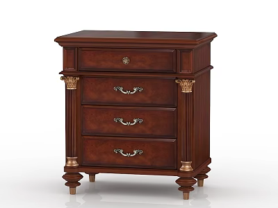 Classic Wooden Bedside Table With Three Drawers And Gold Handles Ornate Legs For Bedroom Decor 3d model