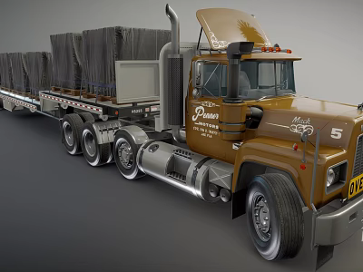 Brown Heavy Duty Truck For Cargo Transportation With Trailer 3d model Brown Heavy Duty Truck For Cargo Transportation With Trailer 3d model