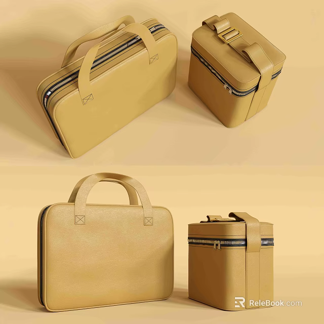 Stylish Tan Leather Luggage Set With Multiple Sizes Zipper And Top Handles 3d model 