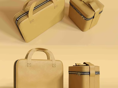 Stylish Tan Leather Luggage Set With Multiple Sizes Zipper And Top Handles 3d model