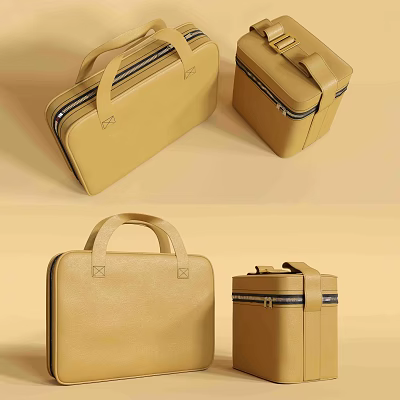 Stylish Tan Leather Luggage Set With Multiple Sizes Zipper And Top Handles 3d model
