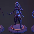 Two Blue Skinned Elven Characters With Hooded Cloaks Armored Suits And Daggers On Platforms