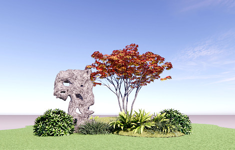 New Chinese style landscape sketch courtyard landscape maple rockery 3d model