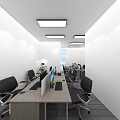 Open Public Office Space Interior Design With Multiple Workstations Desks Chairs And Plants 3d model