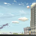 Modern Twin Tower Hotel Building With Glass Curtain Wall And Commercial Base