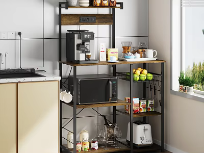 Kitchen Storage Shelf With Coffee Maker Microwave Fresh Fruits And Food Items Organizer 3d model