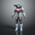 Game Movie Robot Character With White Gray Mechanical Armor Red Blue Accents And Back Weapon