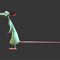 Cartoon Mouse Character With Green Body And Pink Ears Standing