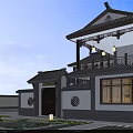 Traditional Chinese Style Detached Villa With Grey Tile Roof White Walls Balcony And Green Plants