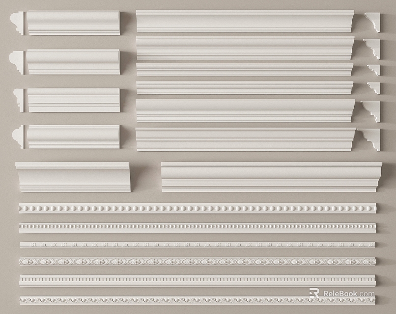 Various Ornate Gypsum Moldings with Decorative Patterns and Trim for Interior Design 3d model 