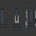 Three Black Industrial Equipment Units Featuring Square Slot And Metal Components