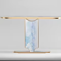 Elegant Modern Console Table With Marble Top Gold Frame And Blue White Pattern Base 3d model