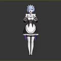 Anime Maid Character With Blue Hair Wearing Classic Maid Dress And White Stockings
