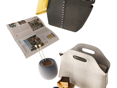 Carved Sculpture Art Pieces Showcasing Handcrafted Bags Container And Wooden Elements 3d model