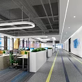 Modern Public Office Space With Open Layout Workstations Green Chairs Green Plants And Large Windows