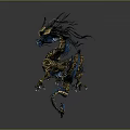 3D Rendered Golden And Blue Mythical Dragon With Flowing Mane Scales And Claws