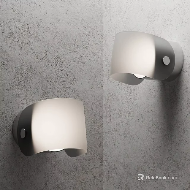 Modern Minimalist Wall Lights Mounted On Gray Textured Wall With White Shade And Metallic Frame 3d model 