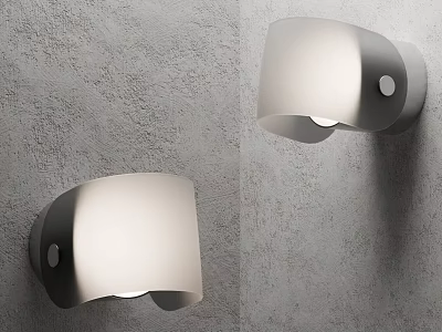 Modern Minimalist Wall Lights Mounted On Gray Textured Wall With White Shade And Metallic Frame 3d model