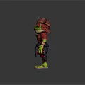 Game Movie Character Frog Warrior In Red Ornate Samurai Armor With Green Skin Features