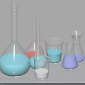 Industrial Glass Equipment With Flasks Beakers And Colored Liquids For Laboratory Use