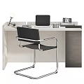 Modern Office Desk With Laptop Black Chair Desk Lamp Notebook And Stationery