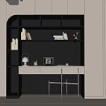 Modern Bookcase with Lighted Shelves and Desk in Home Office Interior Design