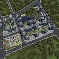 Urban Aerial View Planning Featuring High Rise Buildings Green Areas and Road Layouts