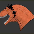 Orange Dinosaur Head Model With Black Spiky Protrusions Open Mouth Exposed Sharp Teeth 3d model