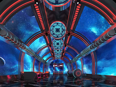 Starry Sky KTV Interior Design With Red Blue Lighting And Arched Structures 3d model