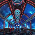 Starry Sky KTV Interior Design With Red Blue Lighting And Arched Structures