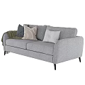 Gray Sofa With Throw Pillows And Blanket In Modern Minimalist Design