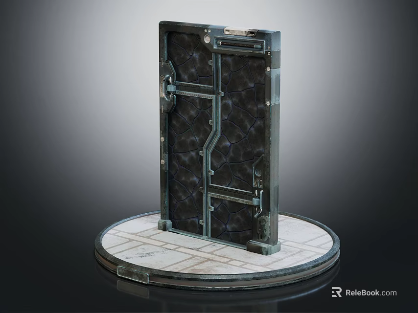 Metal Door Model With Marble Texture Surface On Round Base And Metal Frame 3d model 