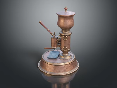 Vintage Copper Antique Heating Device With Metal Handle And Round Base 3d model