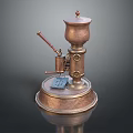 Vintage Copper Antique Heating Device With Metal Handle And Round Base