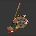 Anthropomorphic Rodent Like Biomechanical Character With Green Red Outfit Large Ears And Weapon