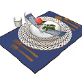 Blue and White Pattern Tableware Set with Checkered Plates Wooden Cutlery and Blue Placemat