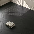 Elegant Dark Herringbone Wooden Floor With Open Book And Sunlight Through Window 3d model
