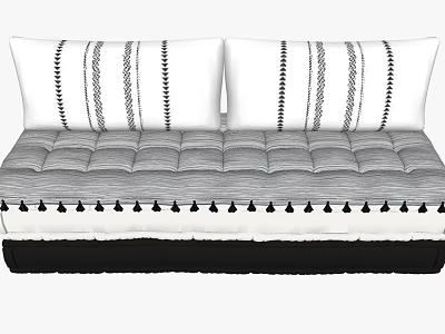Modern Minimalist Double Sofa With Striped Dotted Cushions Diamond Patterned Seat And Tassel Trim 3d model