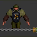 Muscular Gorilla in yellow shirt green goggles black backpack with radiation symbol and chain weight