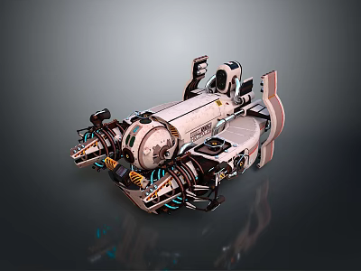 Futuristic Mechanical Device 3D Model With Complex Components And Glowing Blue Lights 3d model