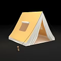 Yellow and White Camping Tent with Triangle Shape Support Poles Ropes and Spacious Interior