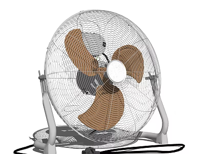 Industrial Floor Fan With Metal Mesh Cover Brown Blades And White Stand 3d model