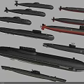 Different Military Submarines Models With Black And Red Color Designs
