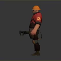 3D Construction Worker Character With Orange Hard Hat Red Shirt Knee Pads And Tools
