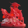 Red Dragon Sculpture Decorative with Flowers Lanterns and 2024 Chinese Elements