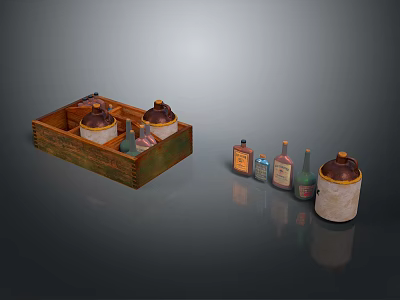 Essential Household Items Including Wooden Tray Jars With Lids And Colorful Bottles 3d model